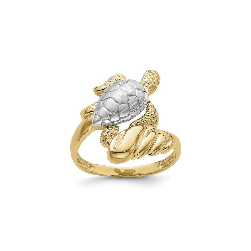 Custom Birthstone Ring for Father’s Day-Turtle and Tidal Wave Ring (14K)