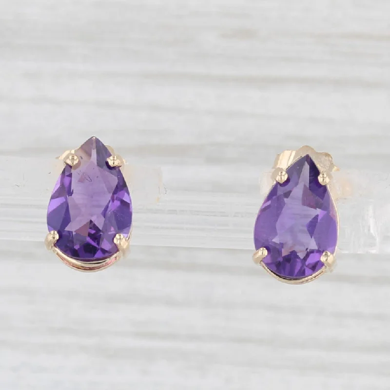 Elegant Silver Earrings-2.30ctw Amethyst Teardrop Stud Earrings 14k Yellow Gold Pear Solitaire Studs