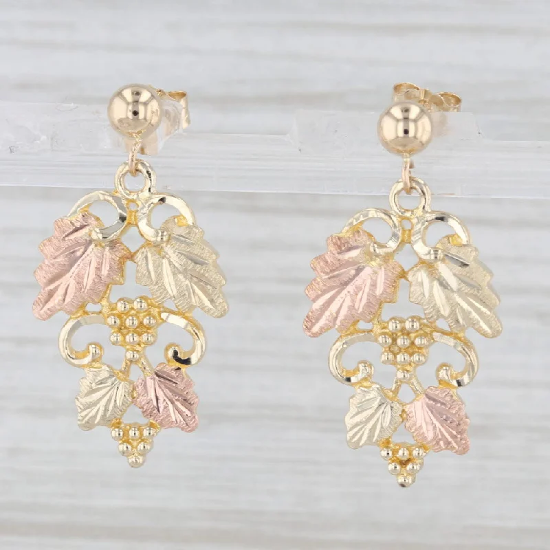 Enamel Earrings for Bright Look-Landstrom's Black Hills Gold 10K Yellow Rose Gold Grape Leaf Dangle Earrings