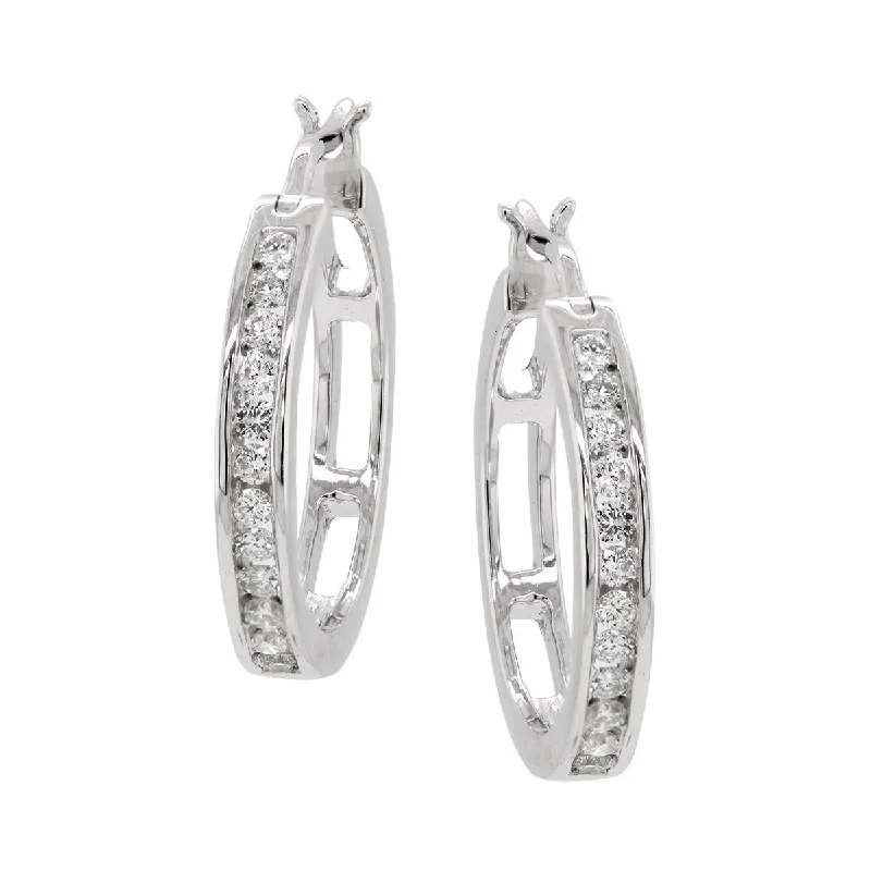 Leather Earrings for Women-STERLING SILVER HOOP EARRINGS WITH LAB GROWN DIAMONDS, 1/2 CT TW