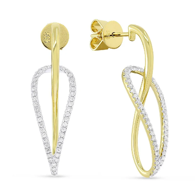 Fine Silver Earrings-MODERN YELLOW GOLD DIAMOND DANGLE EARRINGS, .37 CT TW