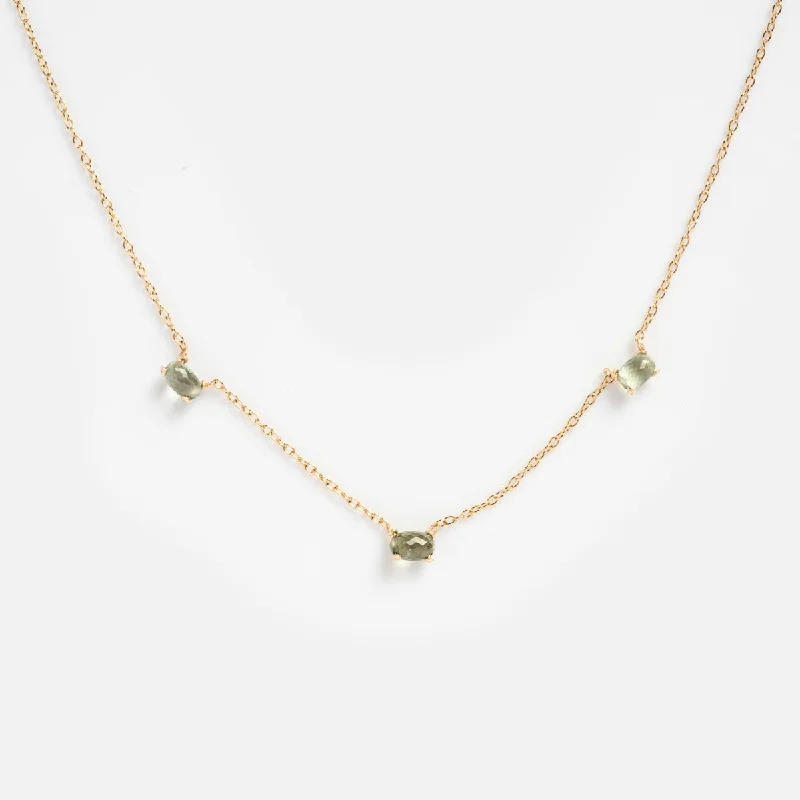 Simple Gemstone Necklace for Casual Wear-Triple Green Sapphire Necklace