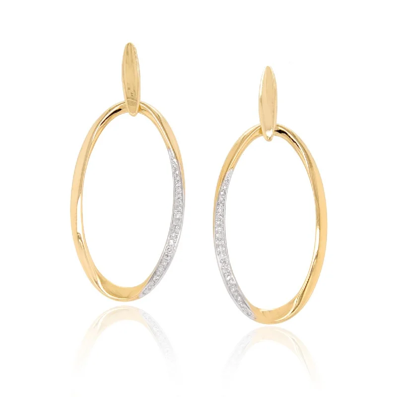 Opal Earrings for Elegant Look-YELLOW GOLD AND DIAMOND DANGLE HOOP EARRINGS, .14 CT TW