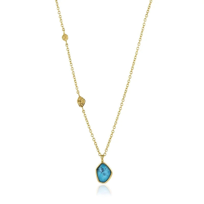 Multi-Layered Gold Necklace-Turquoise Pendant Gold Necklace