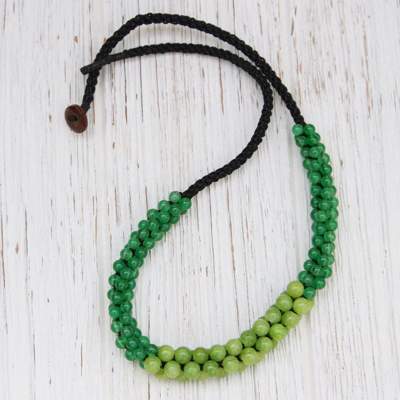 Bold Necklace with Gemstone Accents-Rope Necklace with Two-Tone Green Stone Cluster