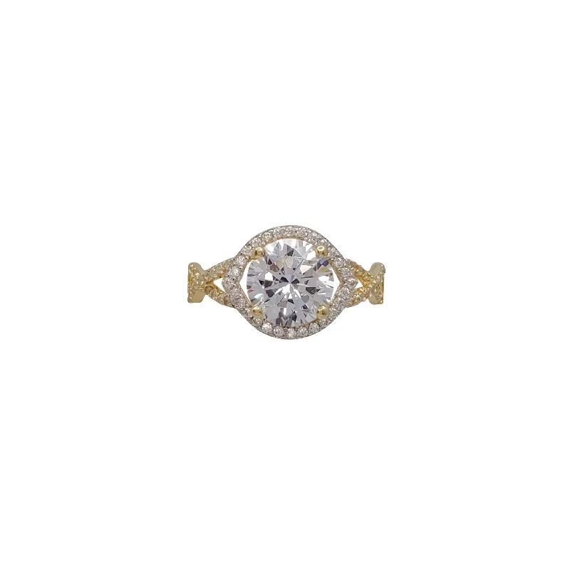 Simple Gold Ring with Minimal Design-Eye CZ Halo Ring (14K)