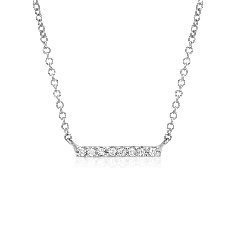 Luxury Pearl Necklace for Bridesmaids-Petite Pavé Diamond Bar Necklace In White Gold