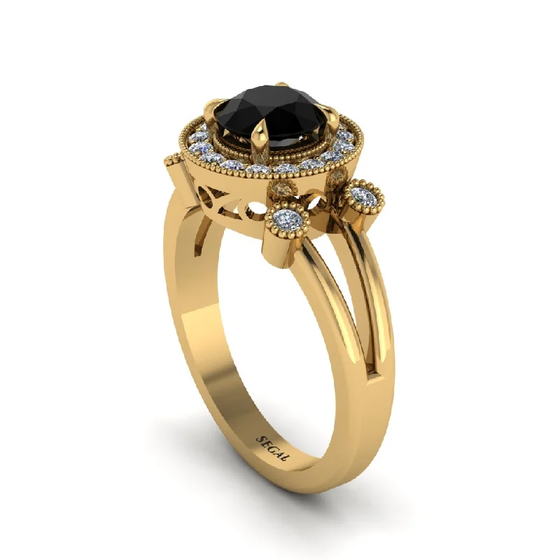 Bohemian Style Gold Ring with Turquoise-Radiant Black Diamond Halo Gold Engagement Ring - Madilyn No. 7