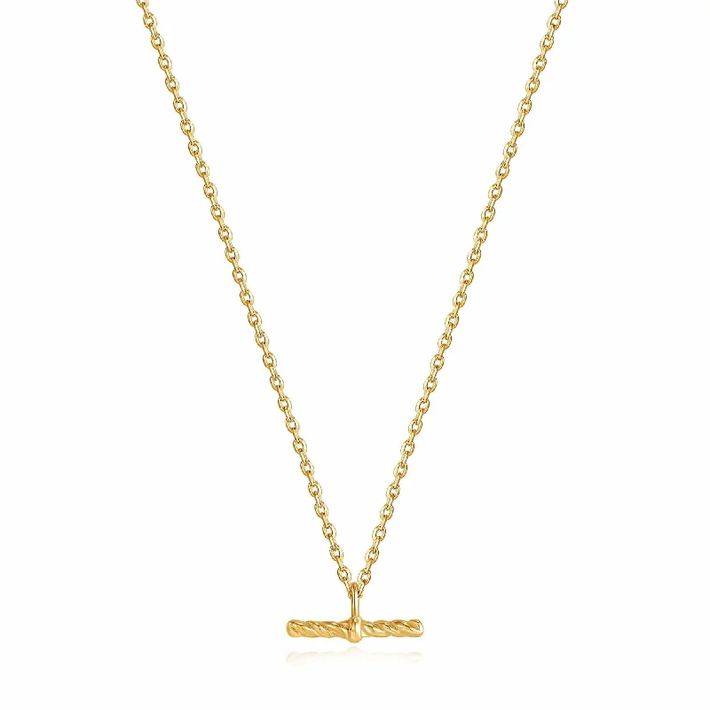 Statement Gold Necklace with Gems-Gold Rope T-Bar Necklace