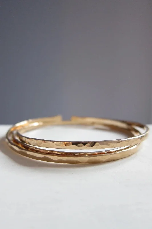 Classic Gold Bangle with Diamond Accents-Hammered Bronze Bangle