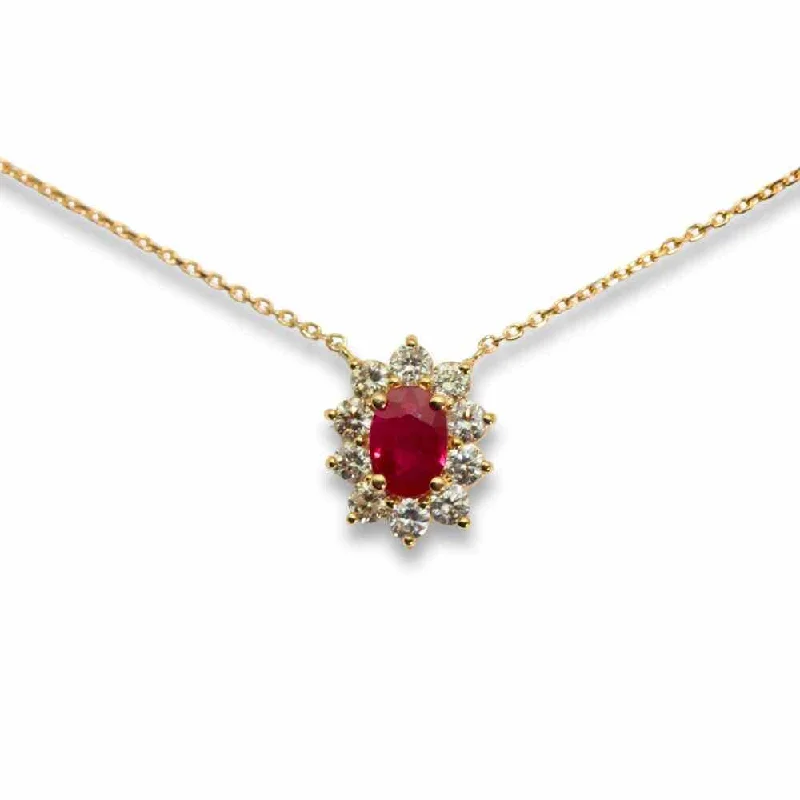 Classic Gold Chain Necklace for Women-18K Yellow Gold 2.3G Diamond Ruby Pendant Necklace