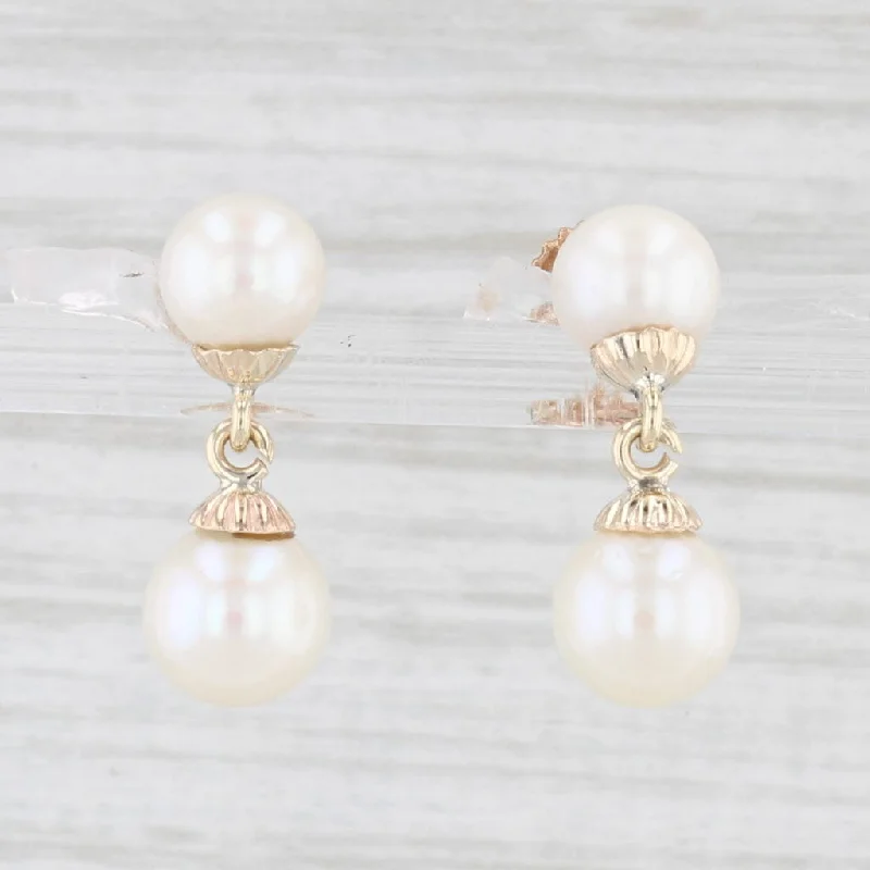 Clip-On Earrings for Non-Pierced Ears-Cultured Pearl Dangle Earrings 14k Yellow Gold Screw Back Pierced