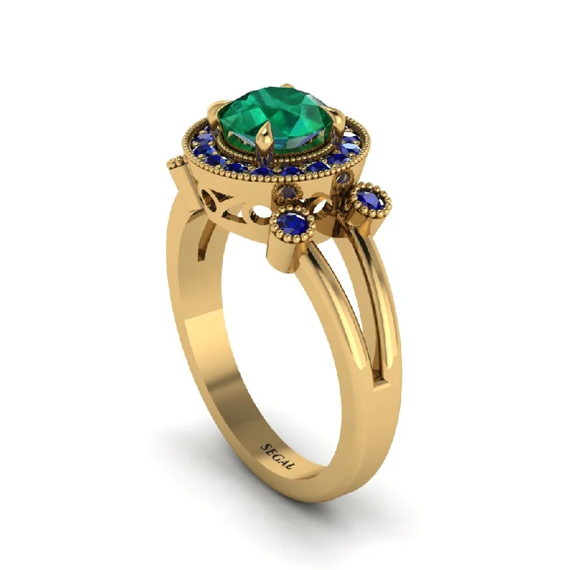 Elegant Silver Ring with Diamond Accent-Radiant Emerald Halo Gold Engagement Ring - Madilyn No. 64