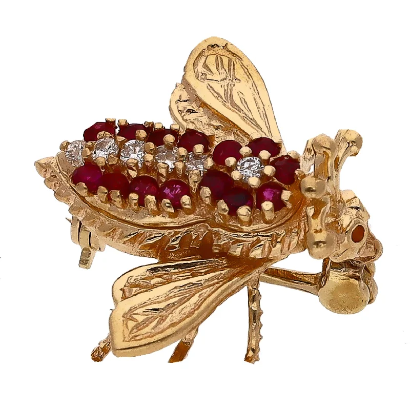 Simple Silver Brooch with Leaf Design-14K Yellow Gold Ruby and Diamond Bee Pin/Brooch