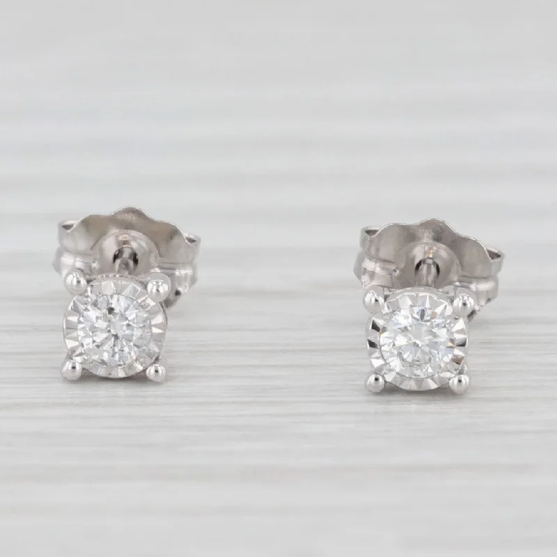 Floral Pattern Earrings-0.15ctw Diamond Round Solitaire Stud Earrings 14k White Gold