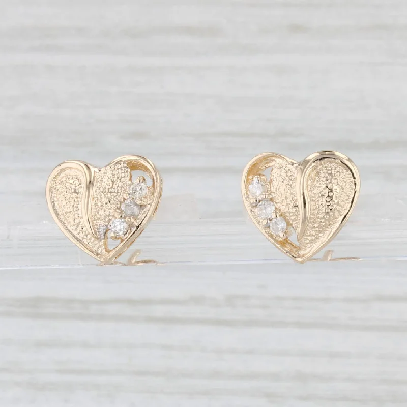 Black Earrings for Evening-Diamond Accented Heart Stud Earrings 14k Yellow Gold