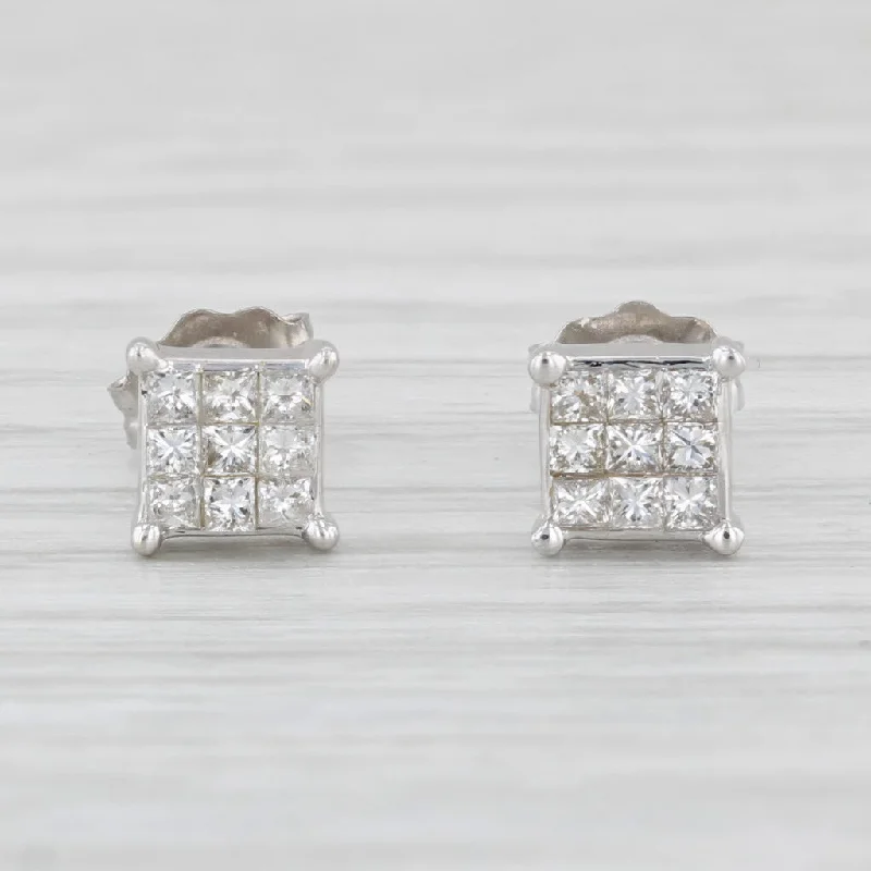 Pearls and Diamonds Earrings-0.20ctw Diamond Stud Earrings 18k White Gold Princess Solitaires