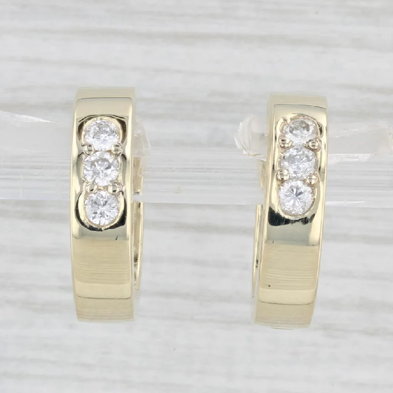 Pearl Drop Earrings-0.30ctw Diamond Hoop Huggie Earrings 14k Yellow Gold Round Hoops