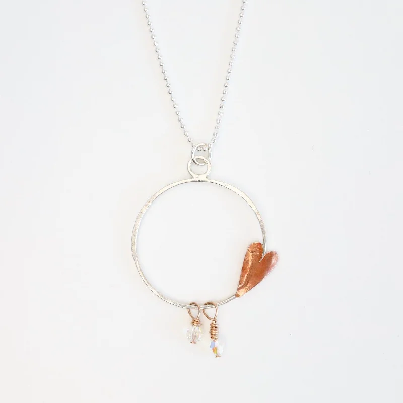 Elegant Long Necklace with Charms-Copper Heart Hoop Necklace