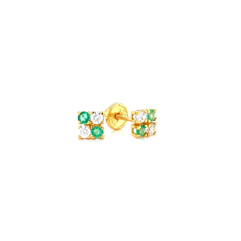 Multi-Colored Earrings for Women-18K Yellow Gold Cubic Zirconia & Emerald Earrings