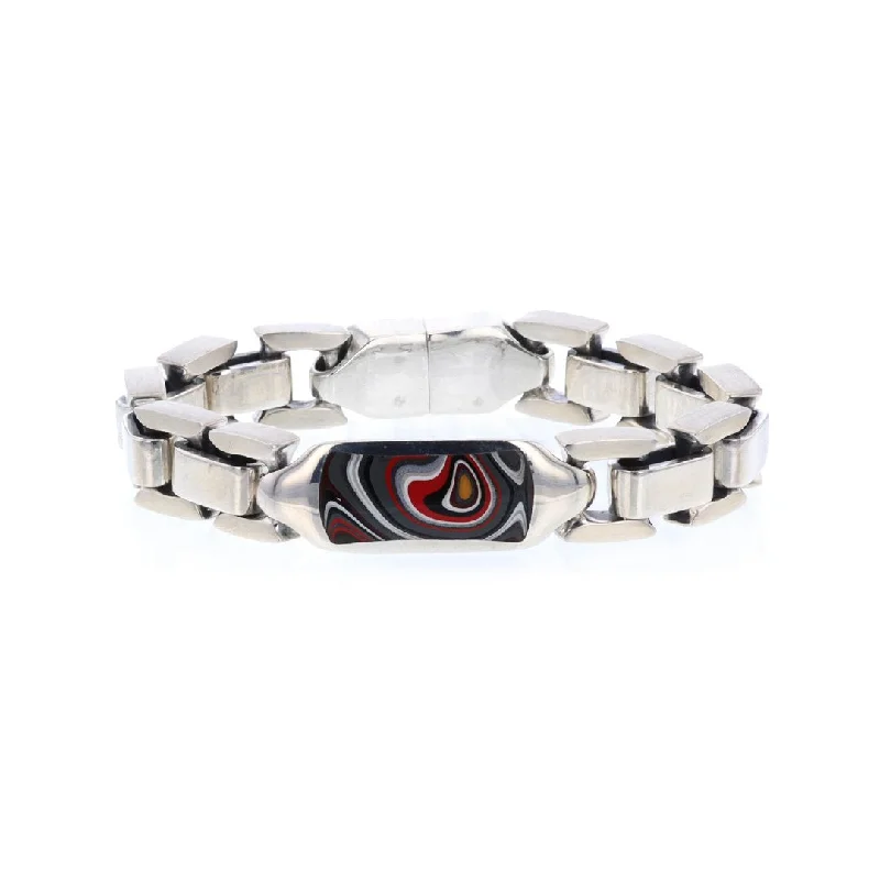 Elegant Silver Bracelet with Charm Detail-Fordite Sterling Silver Bracelet