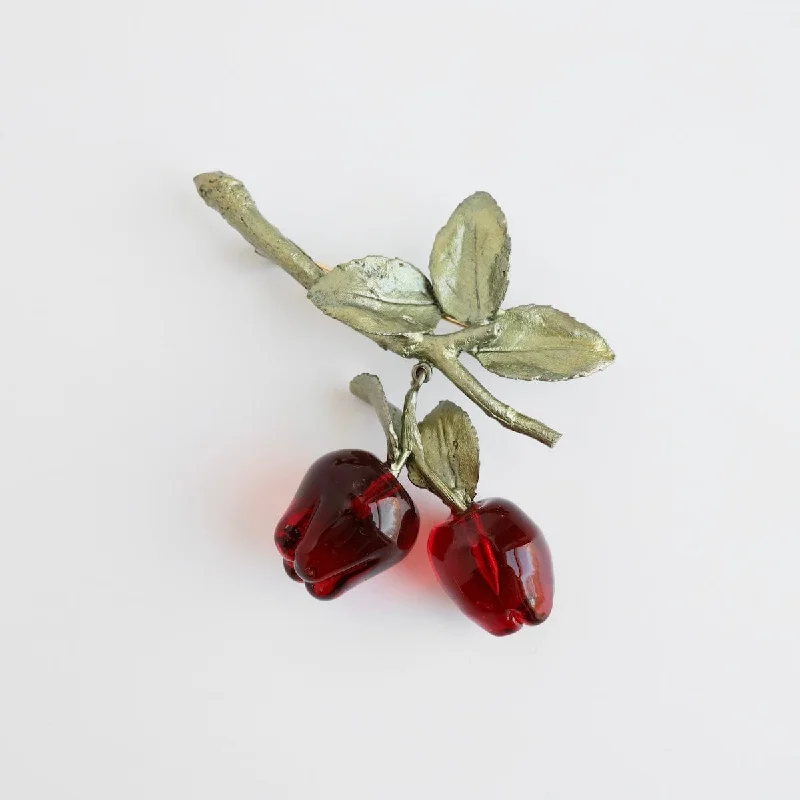 Elegant Silver Brooch with Gemstone Detailing-Delicious Apple Wire Brooch