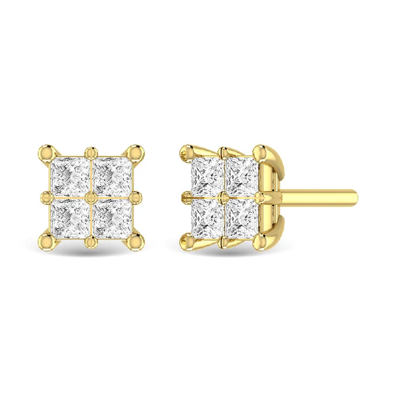 Ethnic Style Earrings-Diamond 1 Ct.Tw. Princess Cut Fashion Earrings in 14K Yellow Gold