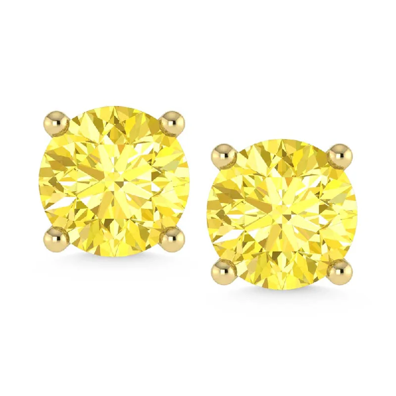 Gold Leaf Earrings-IGI Certified 14K Yellow Gold Lab Grown Yellow Diamond 2 Ct.Tw. Stud Earrings