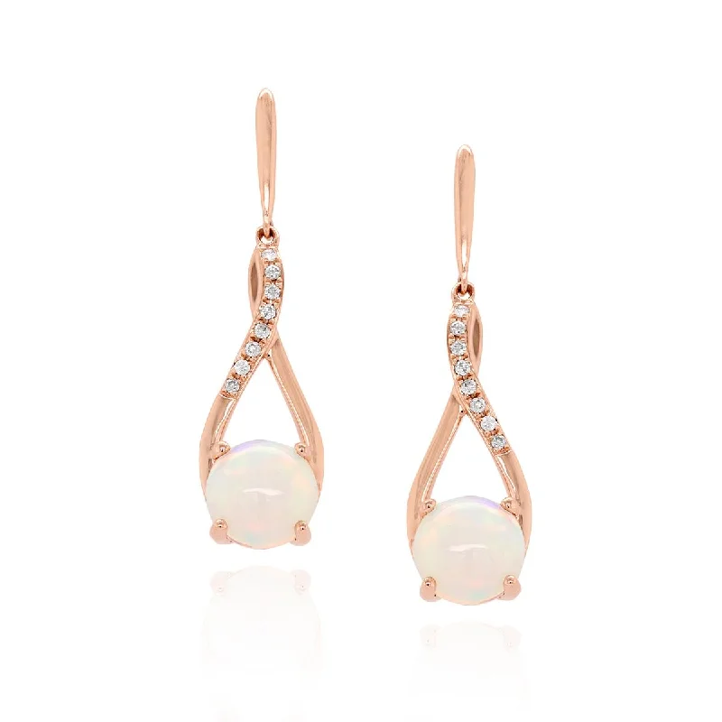 Matching Earrings for Necklaces-ROSE GOLD DANGLE EARRINGS WITH OPALS AND DIAMONDS, .10 CT TW