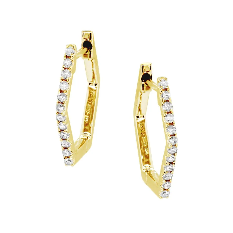 Elegant Statement Earrings-YELLOW GOLD GEOMETRIC HOOP EARRINGS WITH DIAMONDS, .12 CT TW