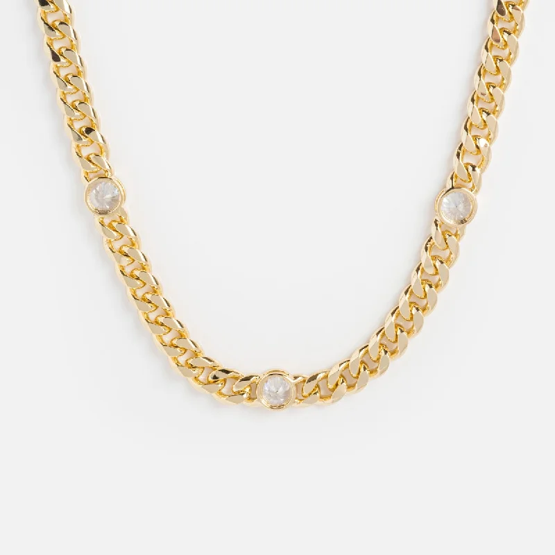 Vintage Gold Necklace with Diamond Pendant-Julian Triple Simulated Diamond Cuban Chain Necklace