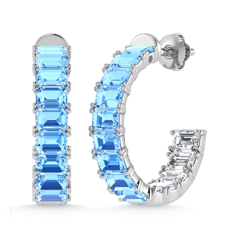 Fancy Party Earrings-14K White Gold Lab Grown 5 5/8 Ct.Tw. Outside Blue and Inside White Emerald Hoop Earrings