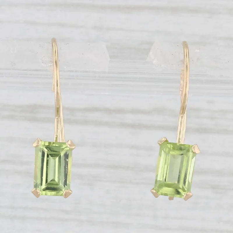 Bright Colorful Earrings-1.40ctw Green Peridot Drop Earrings 14k Yellow Gold Hook Posts