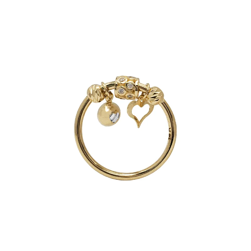 Fashionable Ring with Colored Stones-Dangling Charms Ring (14K)