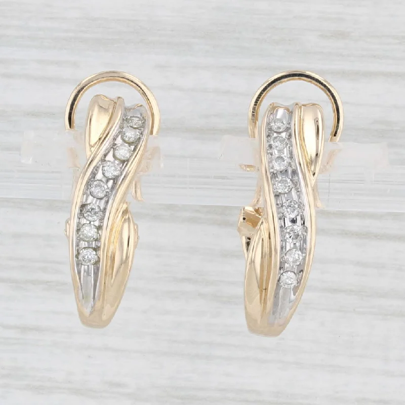 Simple Hoop Earrings for Casual Wear-0.20ctw Diamond J-Hook Earrings 14k Yellow Gold Omega Backs Pierced Drops