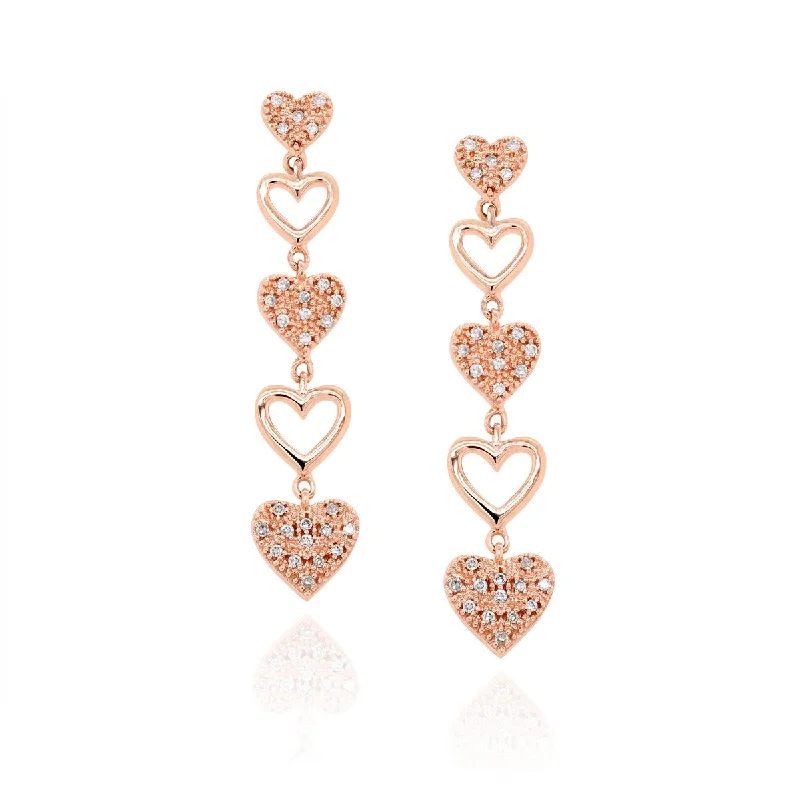 Plain Gold Earrings-ROSE GOLD AND DIAMOND HEART SHAPED DANGLE EARRINGS