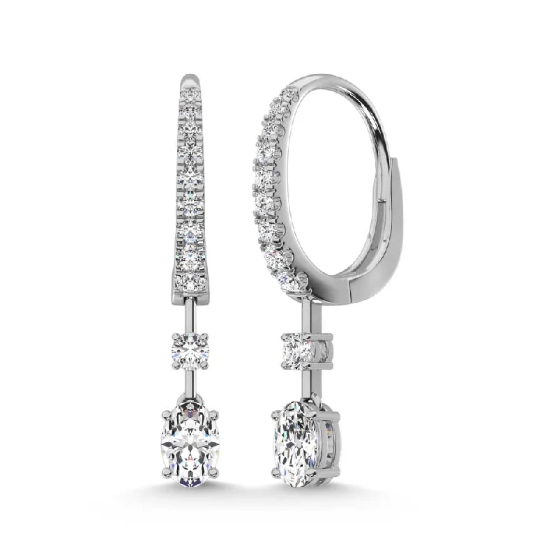 Modern Style Earrings-14K White Gold Lab Grown Diamond 1 1/3 Ct.Tw. Hoop Earrings