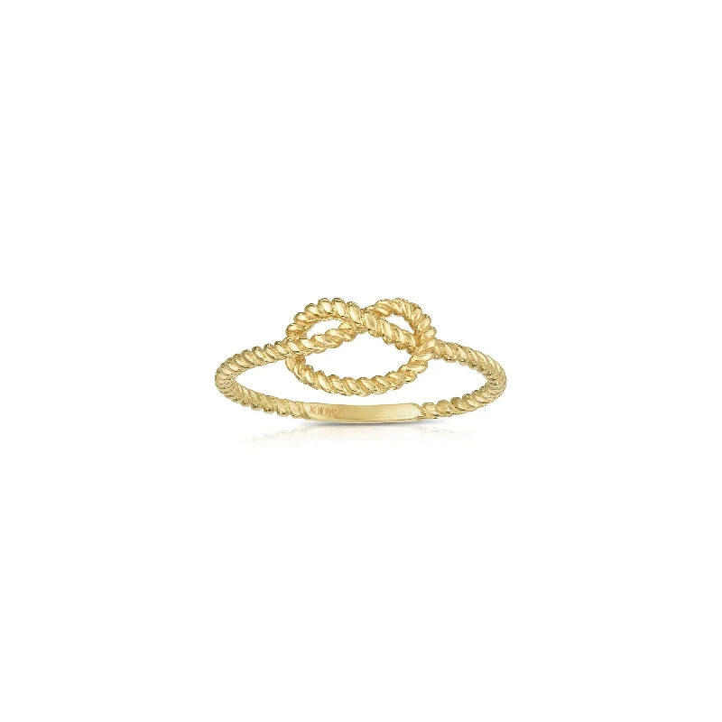 Custom Nameplate Ring for Couples-Rope Love Knot Ring (14K)