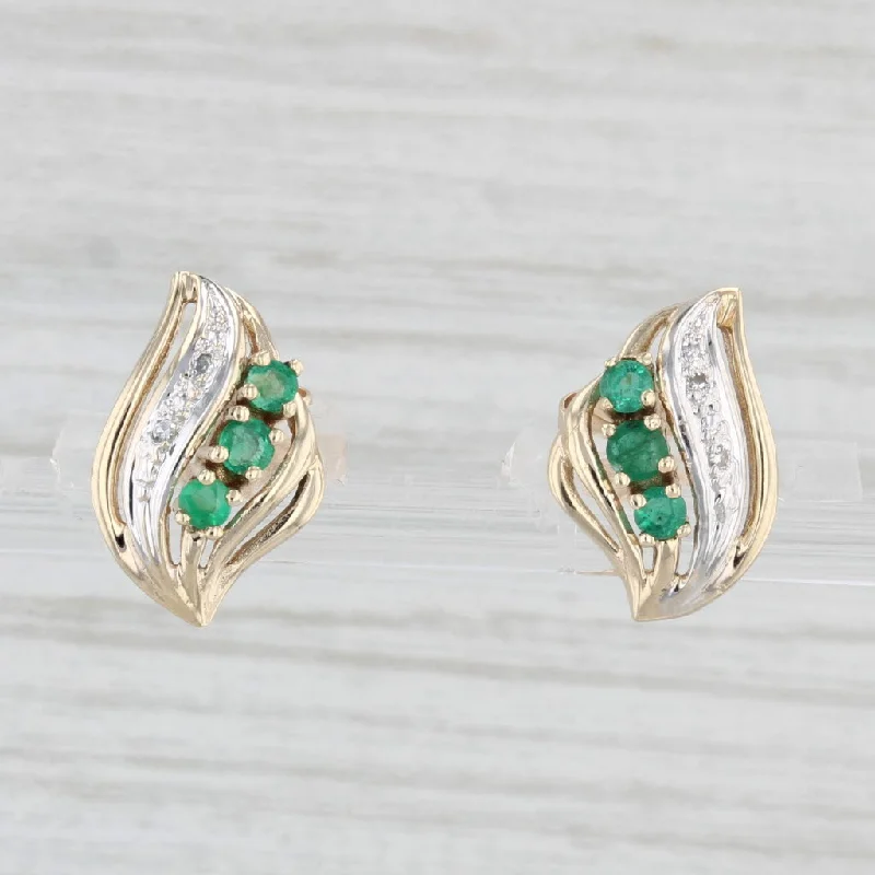 Textured Earrings for Women-0.28ctw Emerald Diamond Stud Earrings 14k Yellow Gold