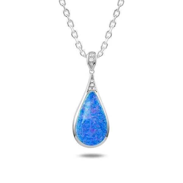 Custom Diamond Necklace for Brides-Sterling Silver Opal Nouveau Icy Teardrop Pendant Necklace by Alamea