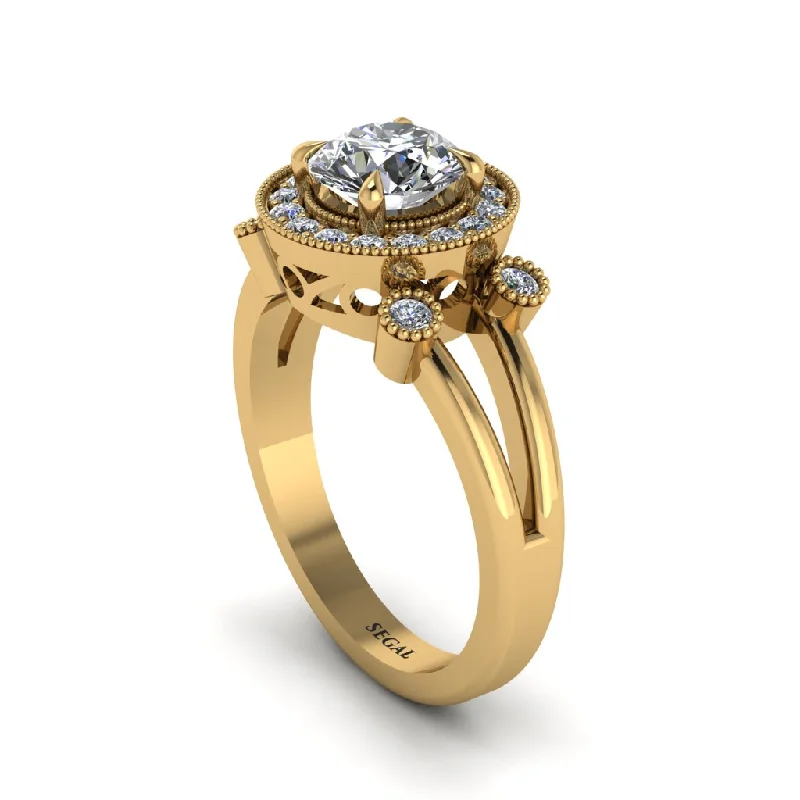 Custom Engagement Ring with Sapphire-Radiant Diamond Halo Gold Engagement Ring - Madilyn No. 1