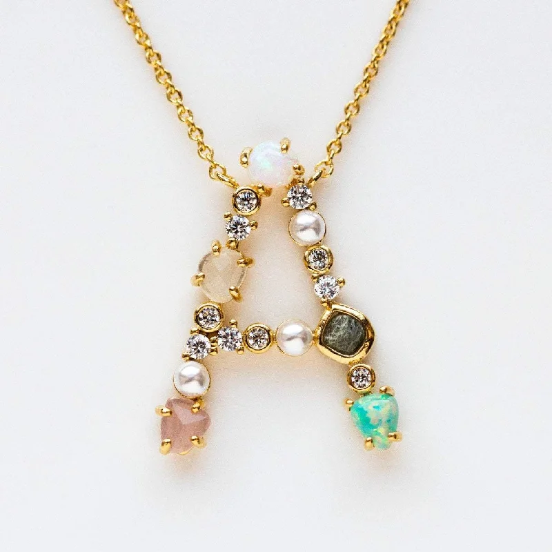 Vintage Crystal Necklace for Women-Opal Monogram Pendant