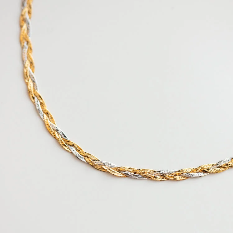 Chunky Silver Necklace for Fashionistas-Solid Gold Mixed Metal Braided Necklace