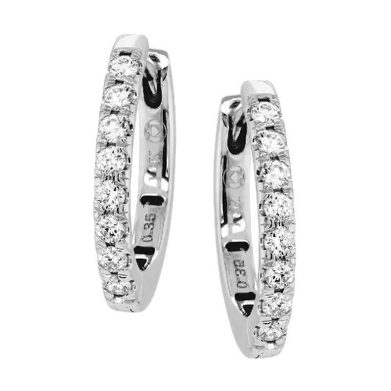 Simple Gold Earrings-CLASSIC WHITE GOLD DIAMOND HOOP EARRINGS, .35 CT TW