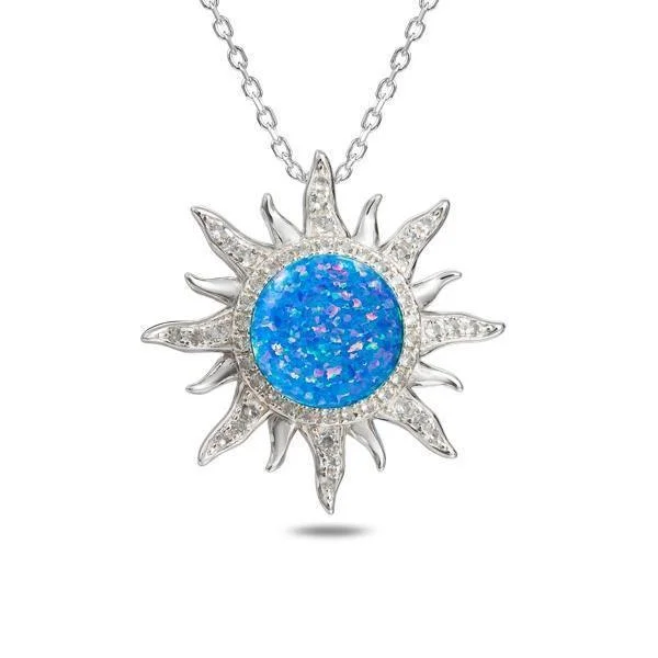 Bohemian Style Necklace for Women-Sterling Silver Pavé Opal Sun Pendant Necklace by Alamea