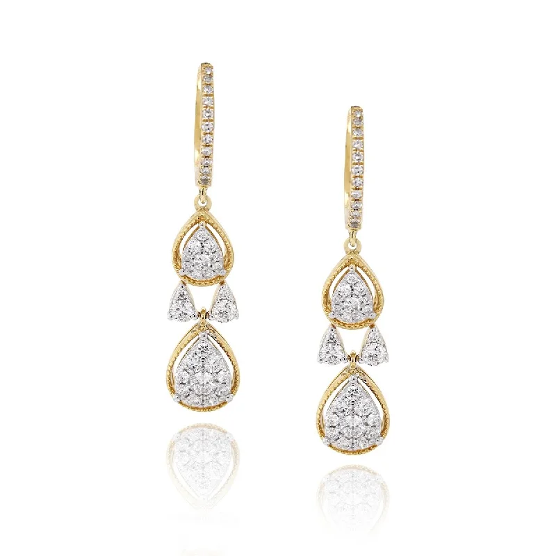 Statement Earrings for Parties-YELLOW GOLD DANGLE EARRINGS WITH 72 ROUND CUT DIAMONDS, .67 CT TW