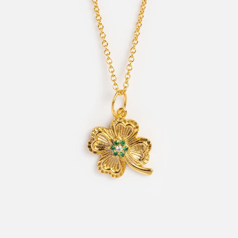 Statement Gold Necklace with Gems-Lucky Emerald Necklace