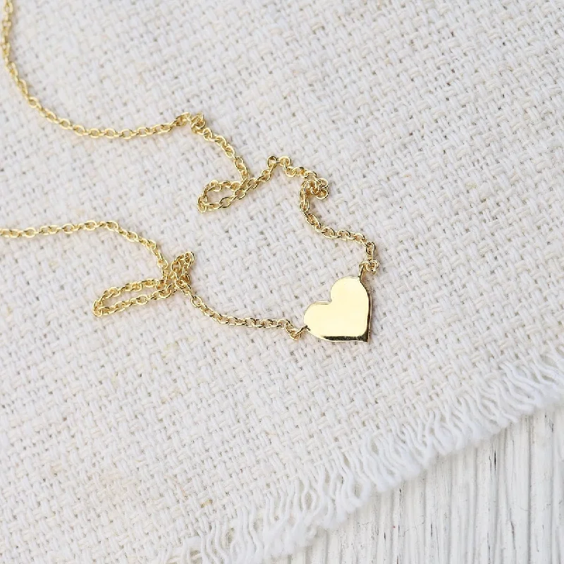 Minimalist Gold Bar Necklace for Women-Gold Vermeil Flat Heart Necklace