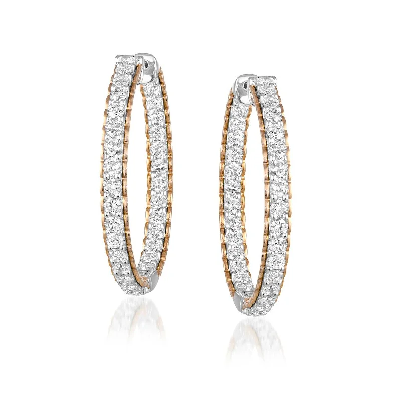 Natural Stone Earrings-TWO-TONE GOLD HOOP EARRINGS WITH 92 LAB GROWN DIAMONDS, 1.00 CT TW