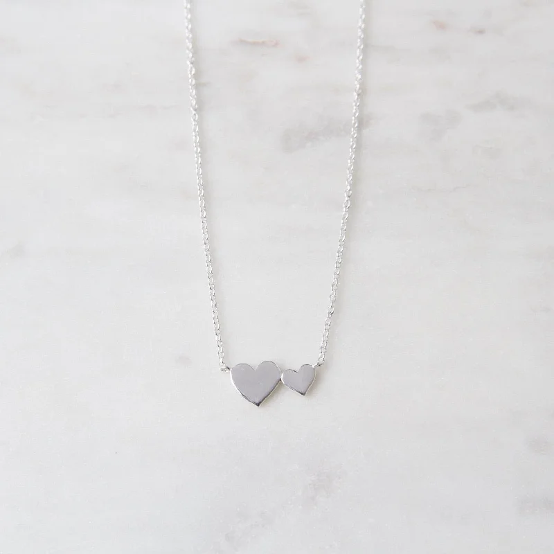 Adjustable Chain Necklace for Versatility-Sterling Silver Big & Little Hearts Necklace